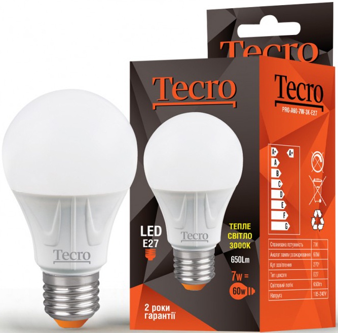 

Лампа Tecro PRO-A60-7W-3K-E27