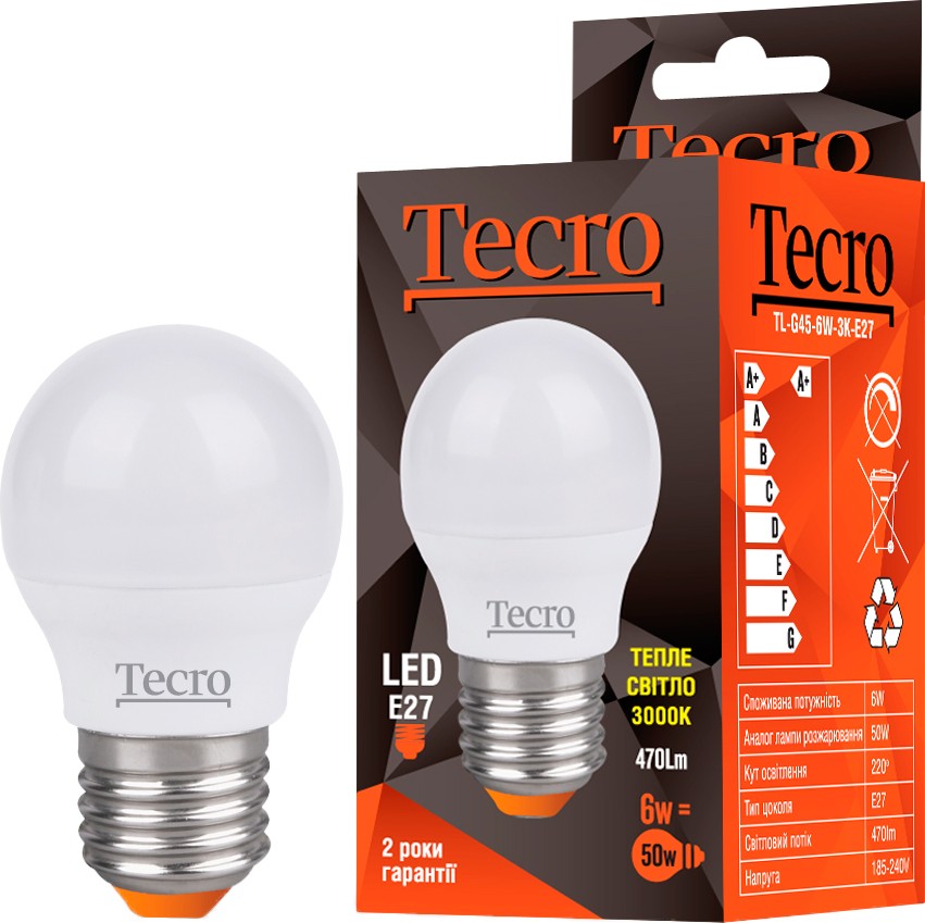 

Лампа Tecro TL-G45-6W-3K-E27