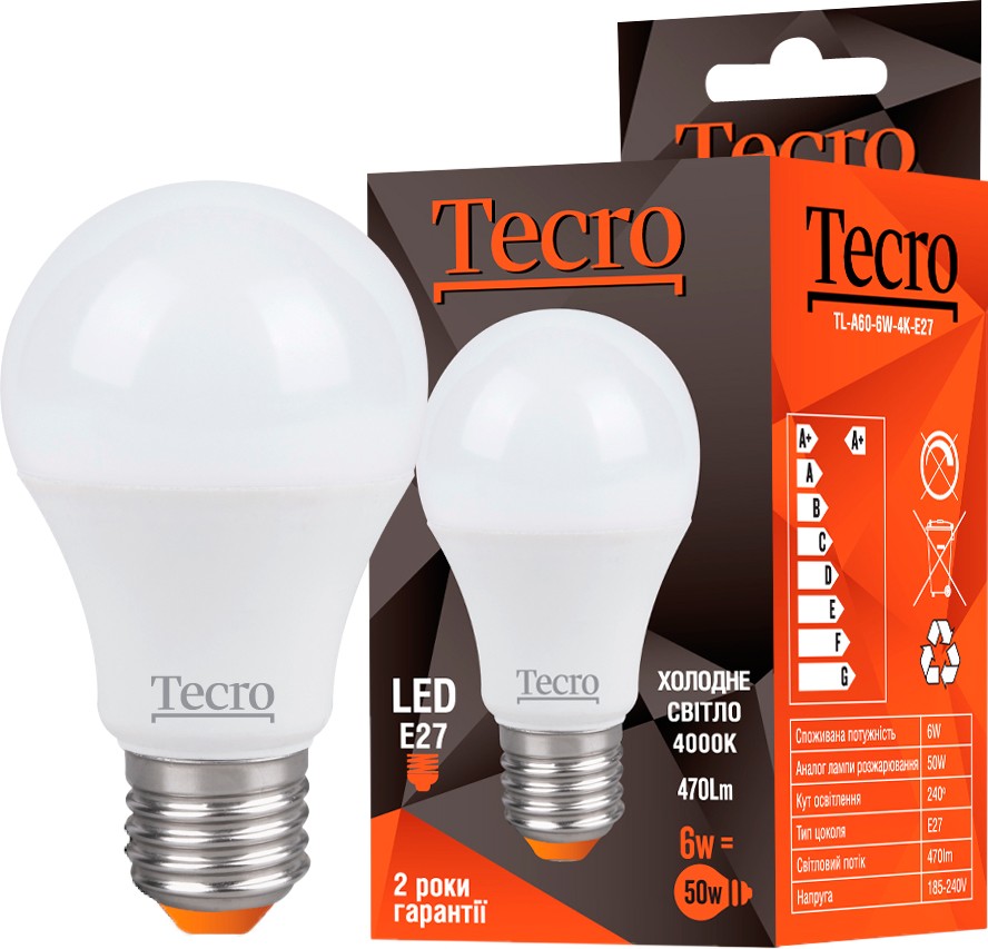 

Лампа Tecro TL-A60-6W-3K-E27