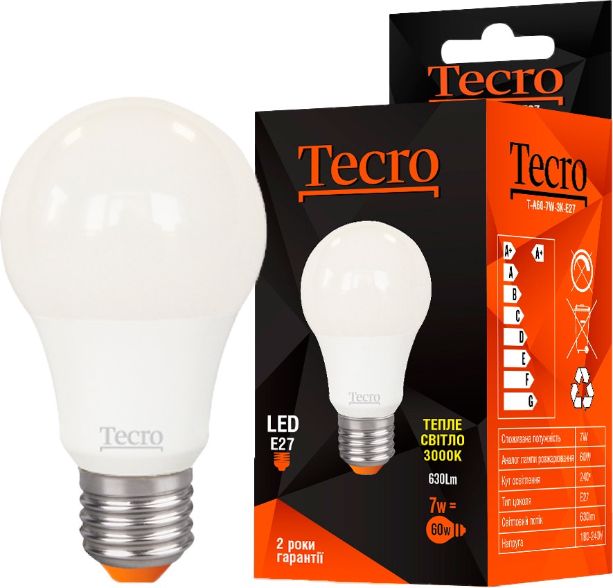 

Лампа Tecro T-A60-7W-3K-E27