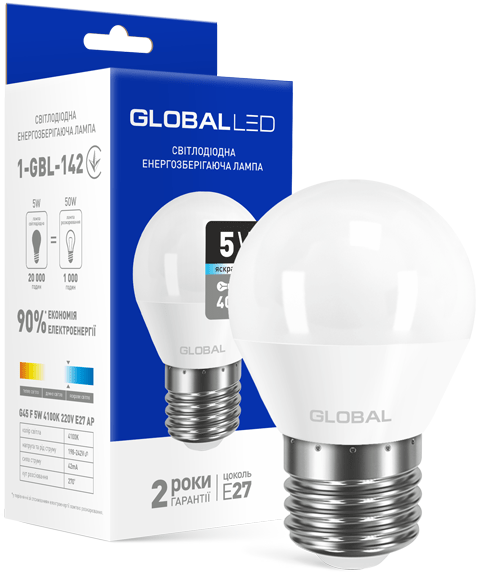 

Лампа G45 F 5W 4100K 220V E27 AP холодный