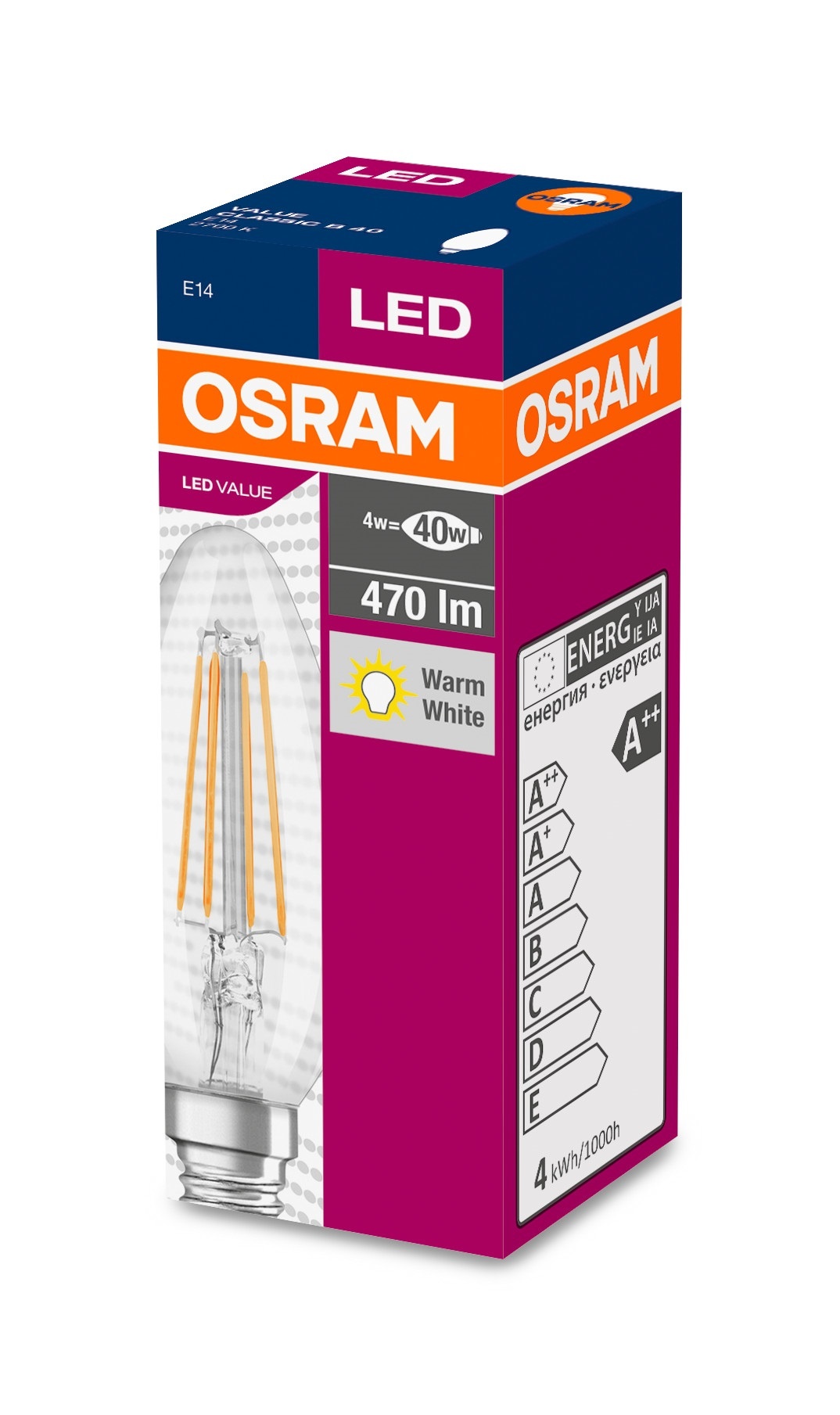 Лампа OSRAM Value FIL LED С37 Е14 4W 470Lm 2700K тепла в Києві