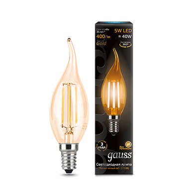 Лампа Gauss LED Filament Candle tailed E14 5W 2700K Golden в Киеве