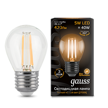 Лампа Gauss LED Filament Globe G45 E27 5W 2700K в Києві