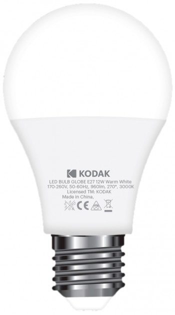 

Лампа KODAK A60 E27 12W 220V 3000K тепл.