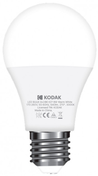 

Лампа KODAK A60 E27 8W 220V 3000K тепл.