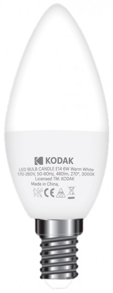 

Лампа KODAK C37 E14 6W 220V 3000K тепл.