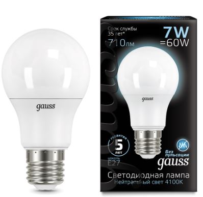 Лампа Gauss LED A60 E27 7W 410Lm 4100K (102502207) в Киеве