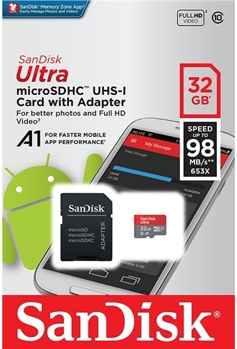 

Карта памяти SANDISK microSDHC 32GB Ultra A1 C10 UHS-I (SDSQUAR-032G-GN6MA)