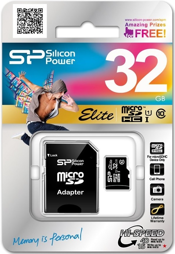 

Карта памяти Silicon Power 32 GB microSDHC UHS-I Elite + SD adapter SP032GBSTHBU1V10-SP