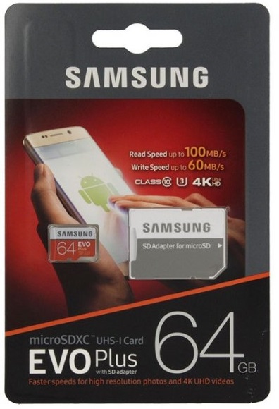 

Карта памяти SAMSUNG microSDXC EVO Plus 64GB UHS-I U3 Class 10 + SD-adapter (MB-MC64GA/RU)