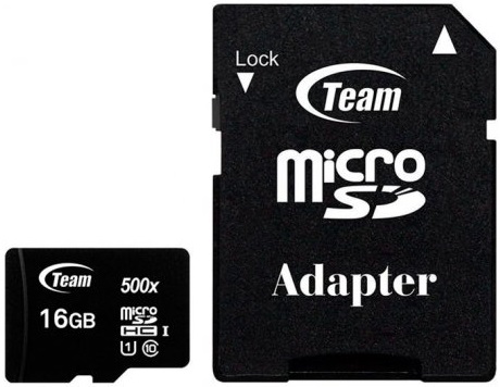 

Карта памяти TEAM microSDHC 16GB UHS-I Class 10 + SD адаптер (TUSDH16GCL10U03)