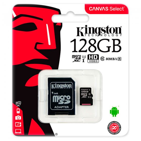 

Карта памяти KINGSTON microSDXC Canvas Select 128GB UHS-I Class 10 + SD-adapter (SDCS/128GB)