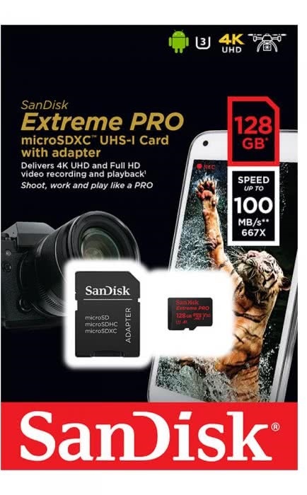 

Карта памяти SanDisk 128GB microSDXC C10 UHS-I U3 Extreme V30 + SD (SD