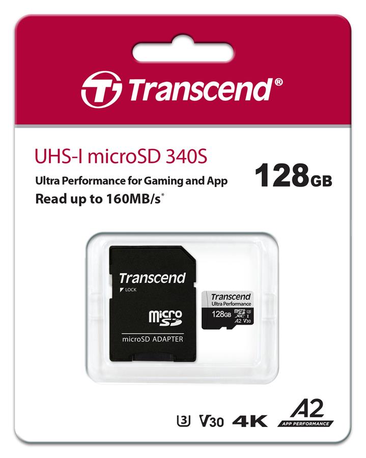 Карта пам'яті Transcend 128GB microSDXC C10 UHS-I U3 A2 + SD (TS128GUSD340S) в Києві