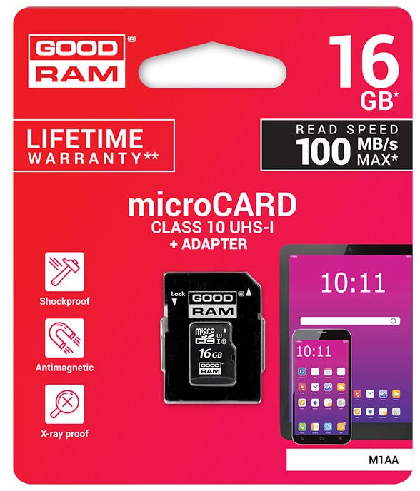 Карта пам'яті GOODRAM microSDHC 16GB Class 10 UHS I + ad (M1AA-0160R12) · 2