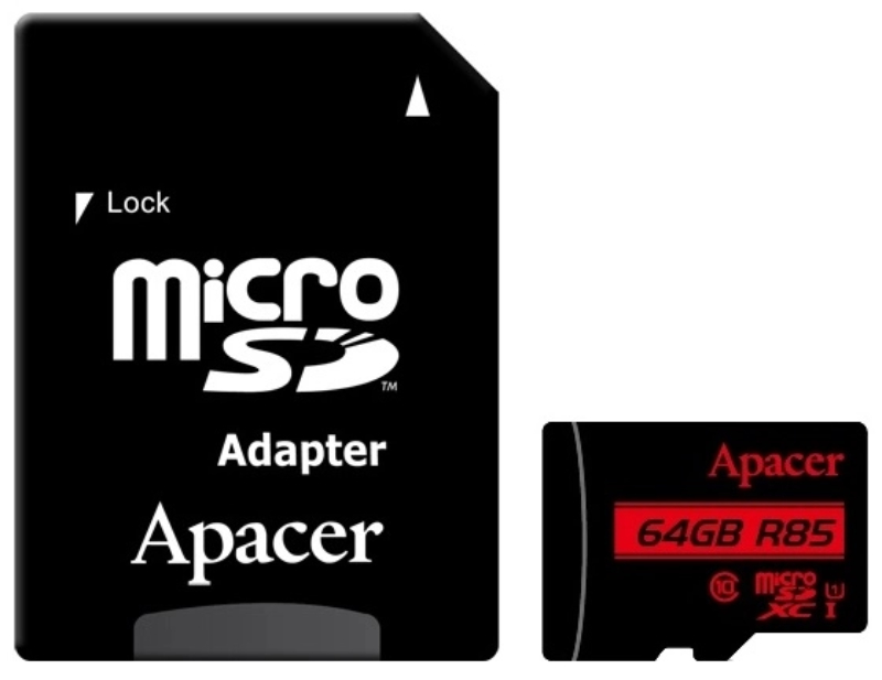 Карта пам'яті APACER 64GB microSDXC Class 10 UHS-I U1+adapter (AP64GMCSX10U5-R) в Києві