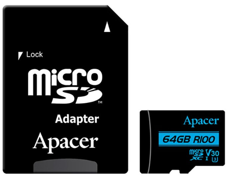 Карта памяти APACER 64GB microSDHC Class 10 UHS-I U3+adapter (AP64GMCSX10U7-R) в Киеве