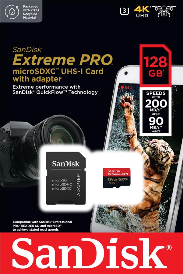 Карта пам'яті SANDISK Extreme PRO 128GB microSDXC UHS-I + SD Adapter (SDSQXCD-128G-GN6MA) · 2