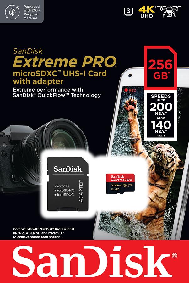 Карта пам'яті SANDISK Extreme PRO 256GB microSDXC UHS-I + SD Adapter (SDSQXCD-256G-GN6MA) · 2