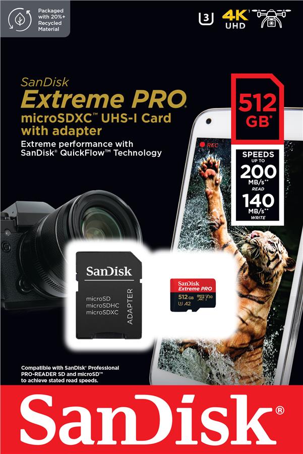 Карта пам'яті SANDISK Extreme PRO 512GB microSDXC UHS-I + SD Adapter (SDSQXCD-512G-GN6MA) · 2
