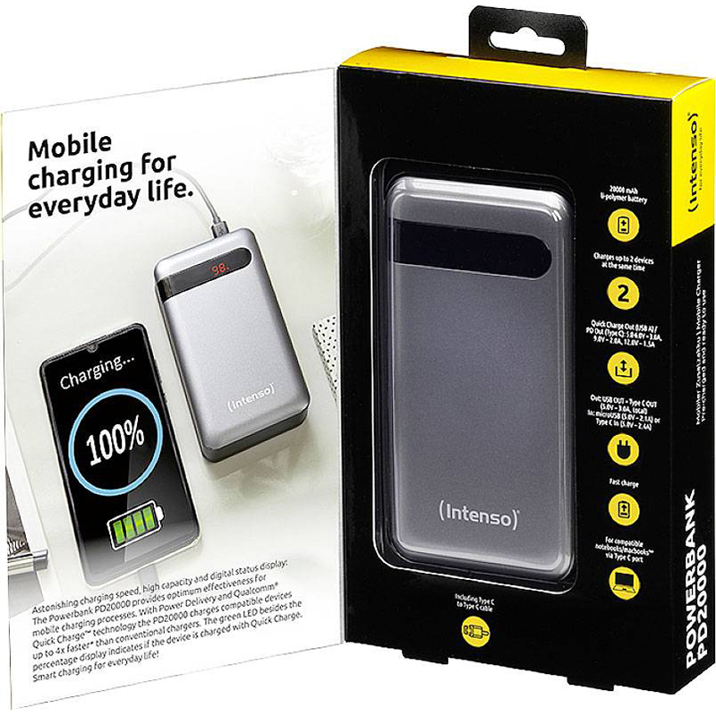 Універсальна мобільна батарея INTENSO PD20000 20000mAh Grey (PB930227) · 2