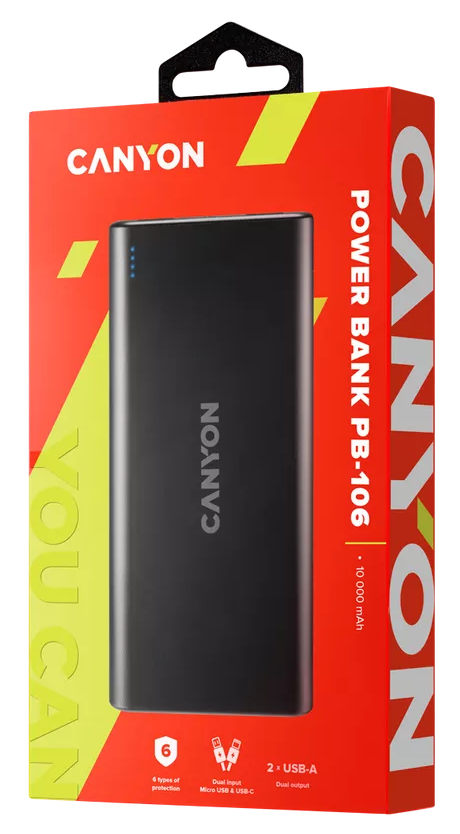 Універсальна мобільна батарея CANYON PB-106 10000mAh Black (CNE-CPB1006B) · 5