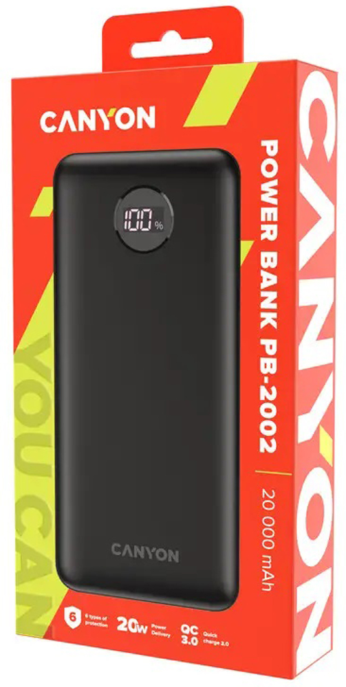 Універсальна мобільна батарея CANYON PB-2002 LED 20000mAh PD QC 3.0 Black (CNE-CPB2002B) · 4