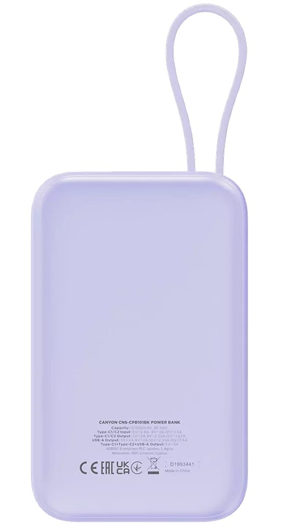 Батарея мобільна CANYON OnPower 101 10000 mAh Purple (CNS-CPB101PU) · 6