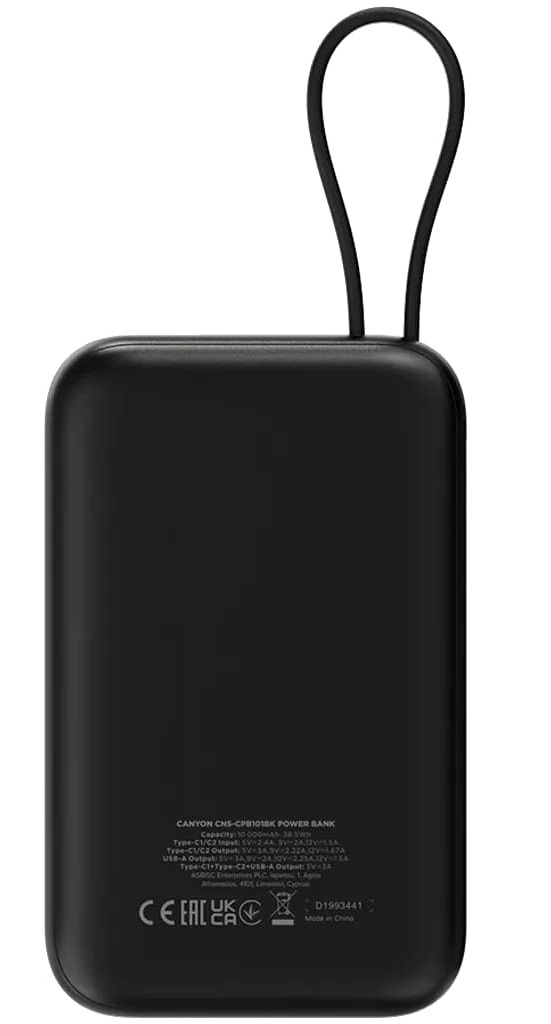 Батарея мобільна CANYON OnPower 101 10000 mAh Black (CNS-CPB101BK) · 6