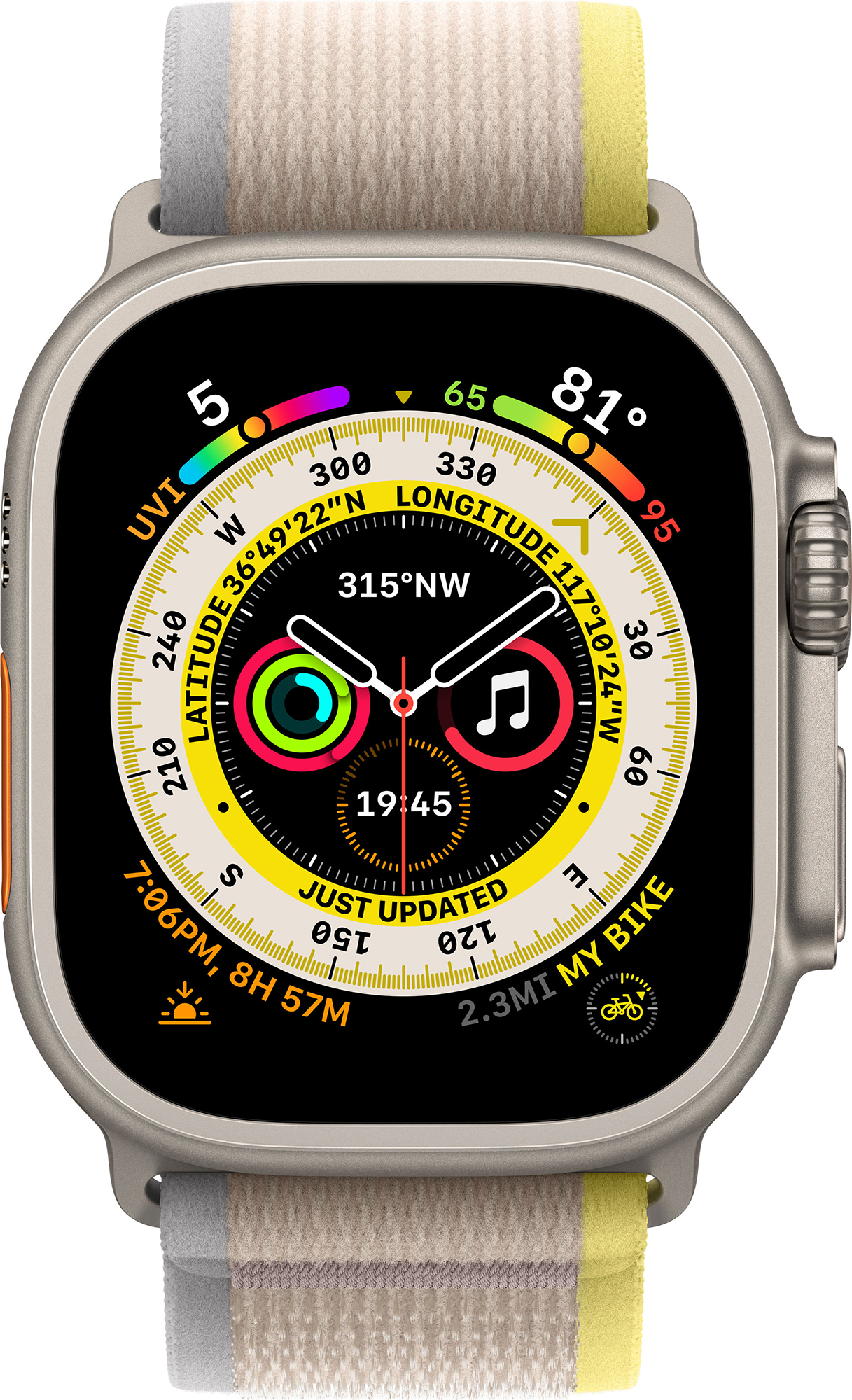 Смарт-годинник APPLE Watch Ultra GPS + Cellular 49mm Titanium Case with Yellow/Beige Trail Loop - S/M (MNHK3UL/A) в Києві