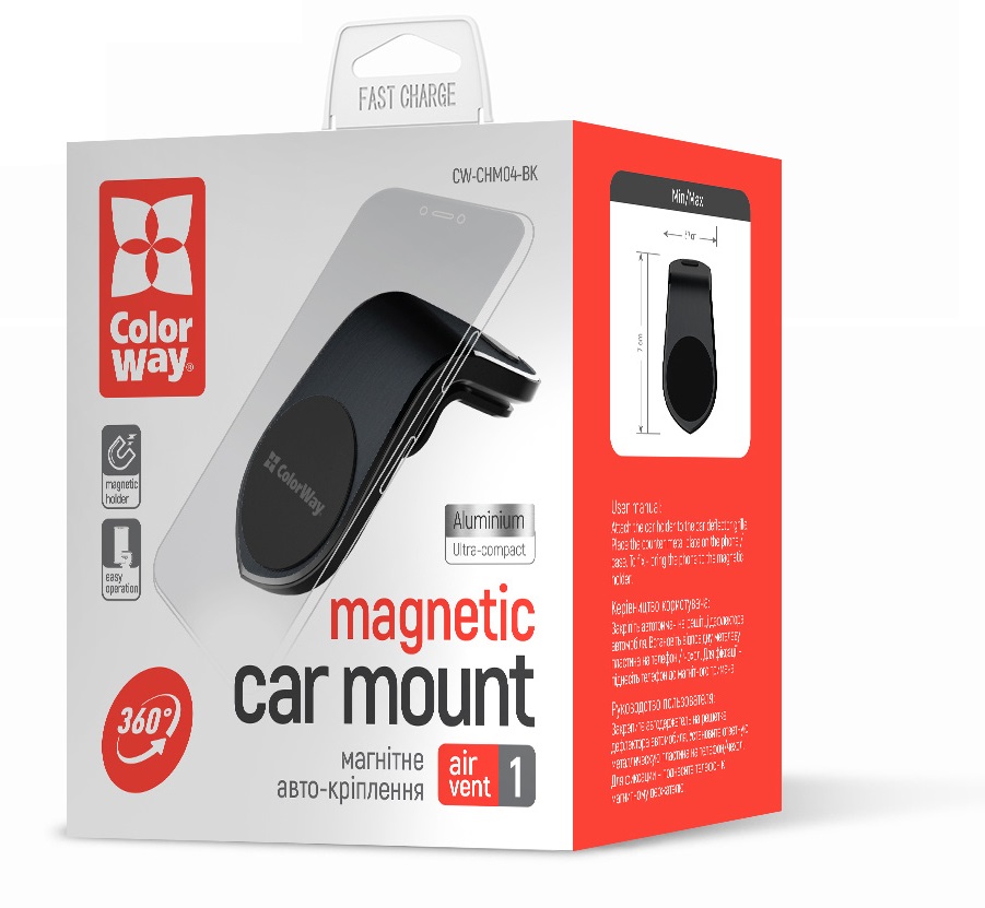 Автотримач СolorWay Metallic Air Vent-1 Black (CW-CHM04-BK) · 5