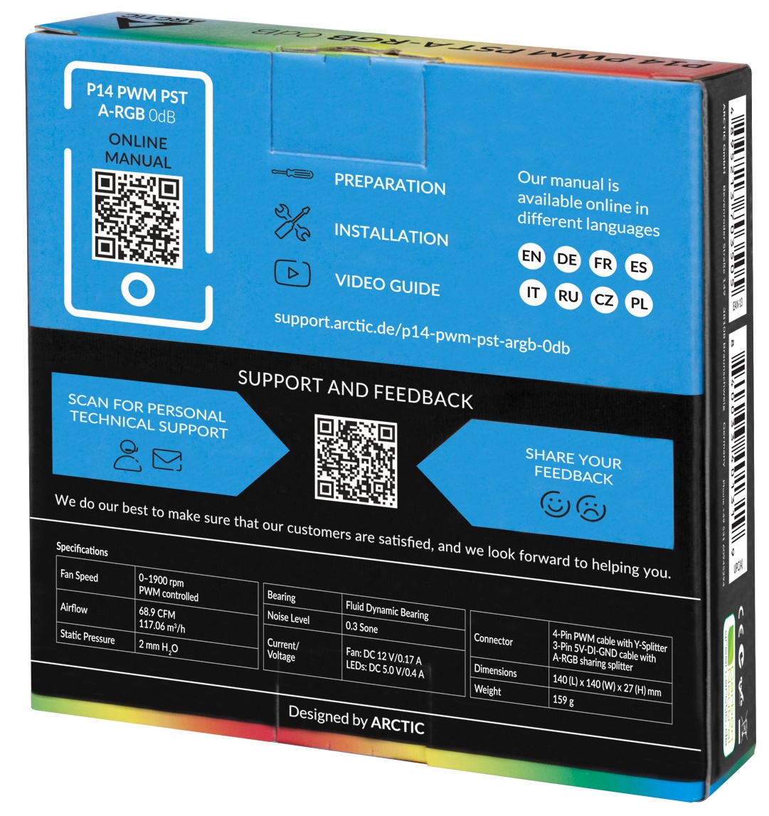 Кулер для корпуса ARCTIC P14 PWM PST A-RGB 140mm (ACFAN00239A) · 6