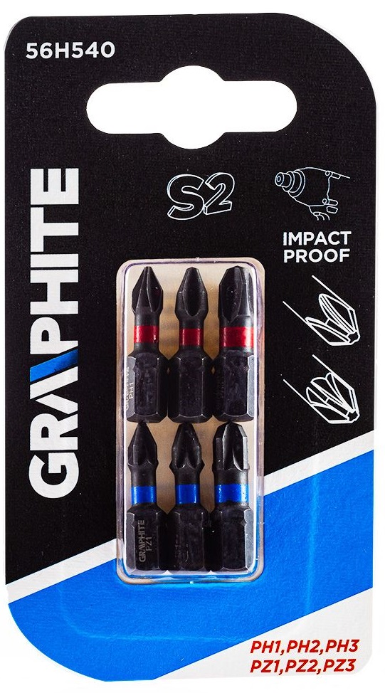 Биты ударные GRAPHITE PH1 / 2/3, PZ1/2/3 x 25 мм, 6 шт. (56H540) в Киеве