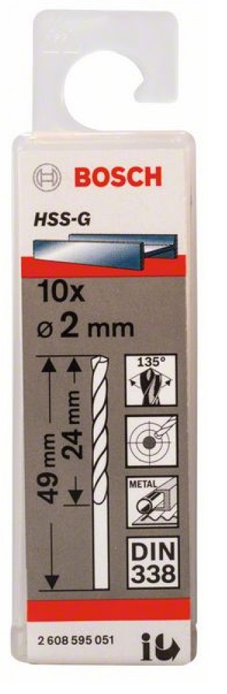 Свердло по металу BOSCH HSS-G 2 мм 10 шт (2.608.595.051) · 2