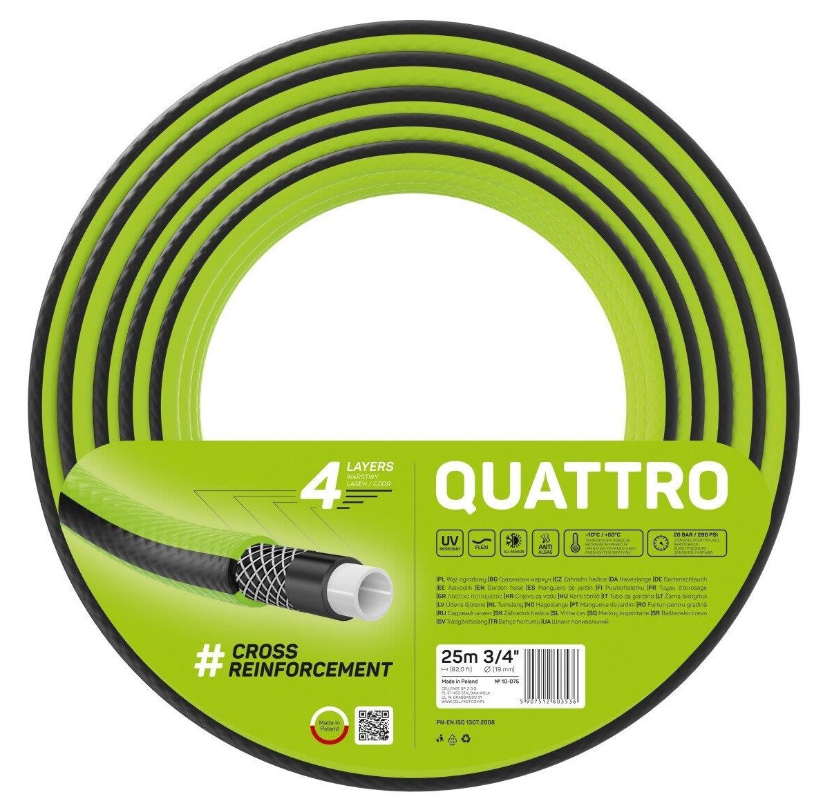 Шланг садовый CELLFAST Quattro 3/4" 25 м (10-075) в Киеве