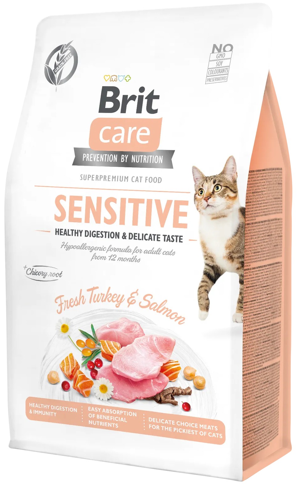 Сухий корм для котів BRIT Care Cat GF Sensitive HDigestion & Delicate Taste з індичкою та лососем400 г (171283/0716) в Києві