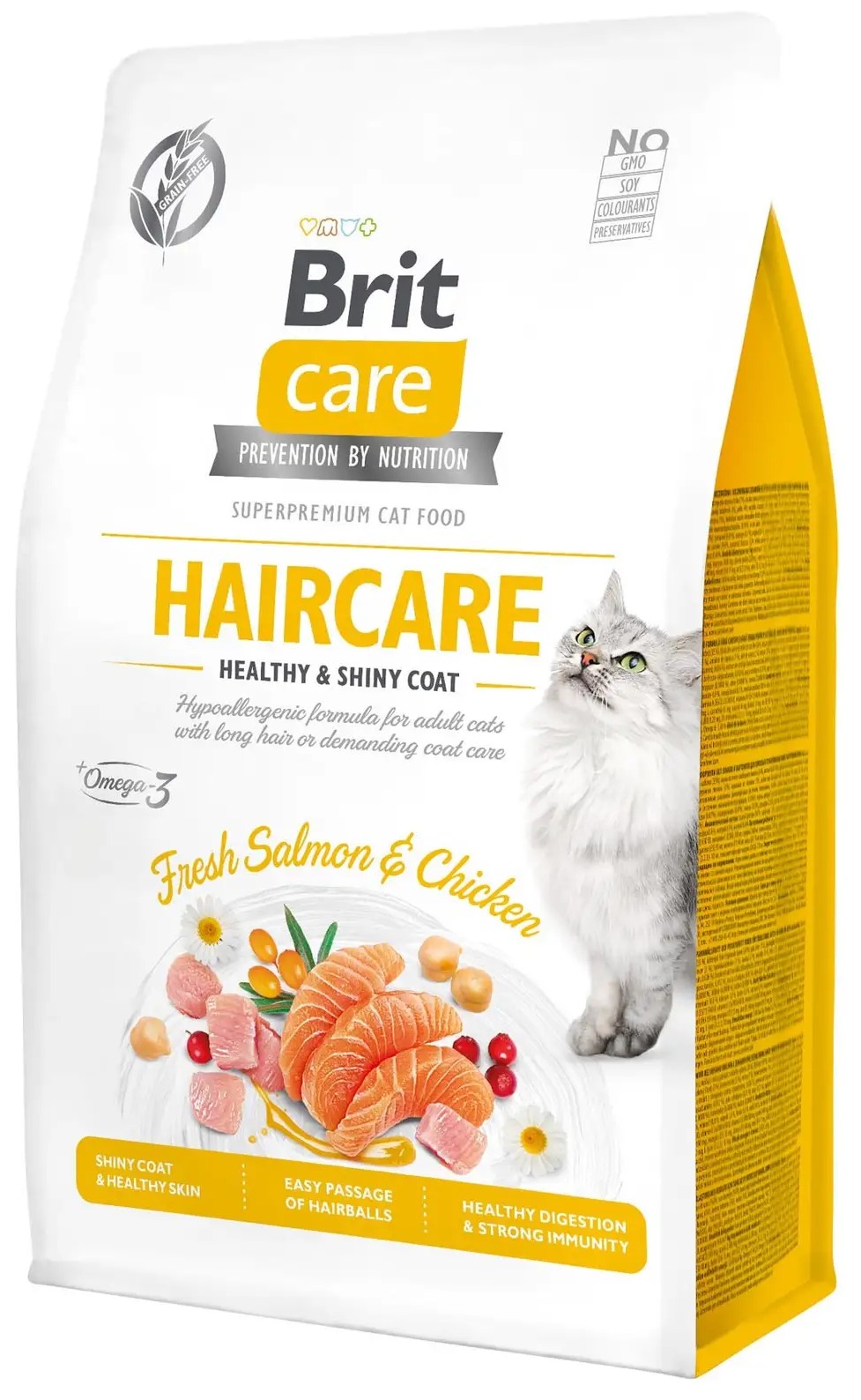 Сухий корм для котів BRIT Care Cat GF Haircare Healthy & Shiny Coat з куркою та лососем 400 г (171307/0891) в Києві