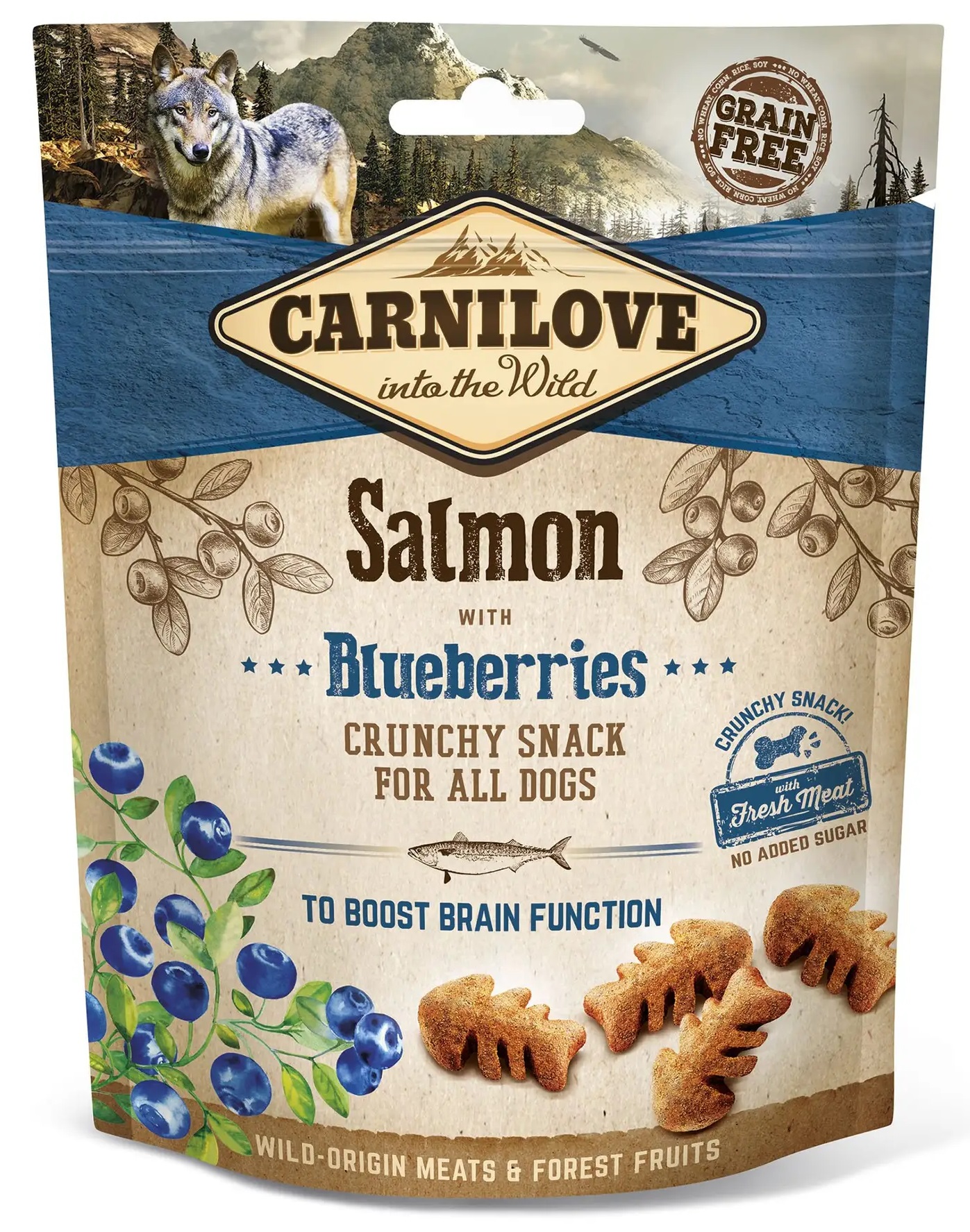 Ласощі для собак CARNILOVE Doг Crunchy Snack лосось та чорниця 200 г (100408/8851) в Києві